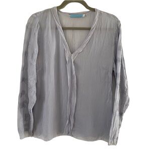 Johnny Was‎ Light Gray Fairy Prairie Bohemian Blue Embroidered Blouse Top Small